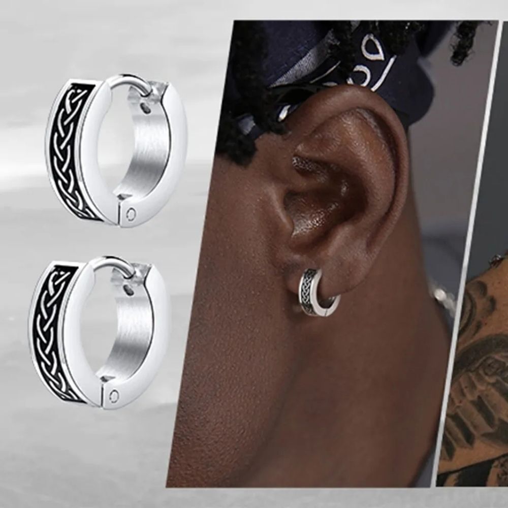 Viking Braid Stainless Hoop Earrings - Picture 5 of 5